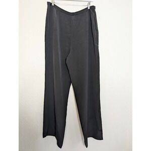 Kate Hill Womens 100% Silk Trouser Wide Leg Pants Size 14 Black Career Classic